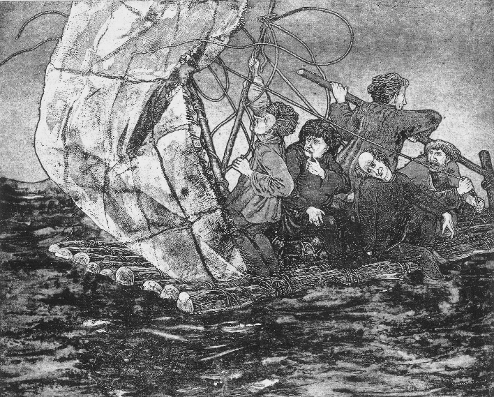 "Плавание" (1987). Источник иллюстрации: Слаук. Графика : [авторский каталог / предисловие С. Харевского ; послесловие В. Слаука]. – [Минск, 2017]. – С. 29.