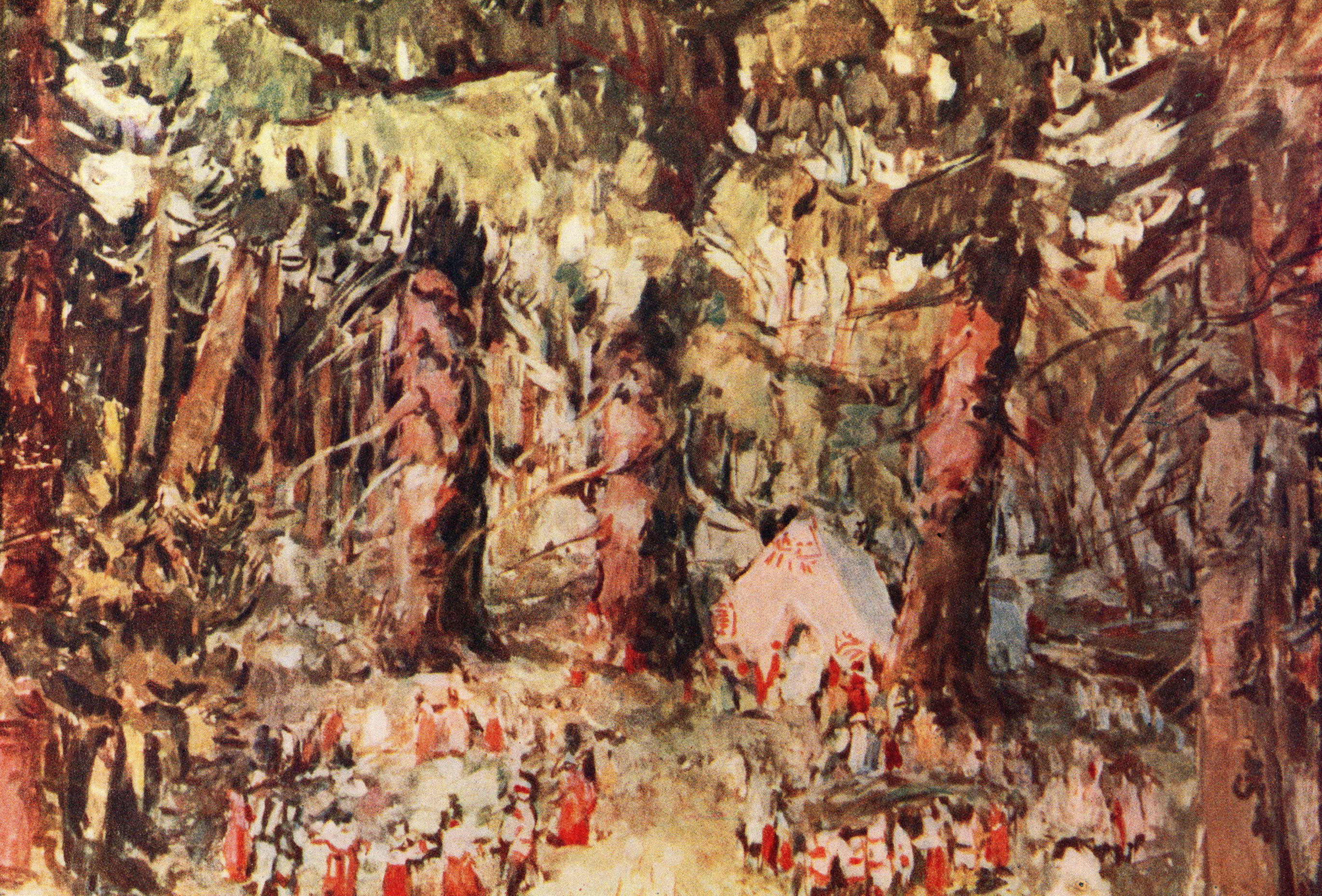 Эскіз дэкарацыі да оперы М. Рымскага-Корсакава "Снягурачка" (1936). Крыніца ілюстрацыі: Тэатральна-дэкарацыйнае мастацтва Савецкай Беларусі [Выяўленчы матэрыял] : [альбом / Інстытут мастацтвазнаўства, этнаграфіі і фальклору Акадэміі навук БССР, Беларускае тэатральнае аб'яднанне ; складальнік і аўтар тэксту Г. І. Барышаў ; пад рэдакцыяй П. В. Масленікава]. – Мінск, 1958.