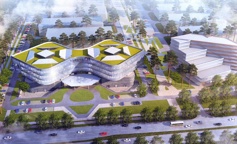 Строительство Китайско-Белорусского центра сотрудничества в области трансформации научно-технических достижений. Источник иллюстрации: Институт Белгоспроект – 85 лет [Изоматериал] : республиканское проектное унитарное предприятие. – Минск, [2018?]. – С. 35.