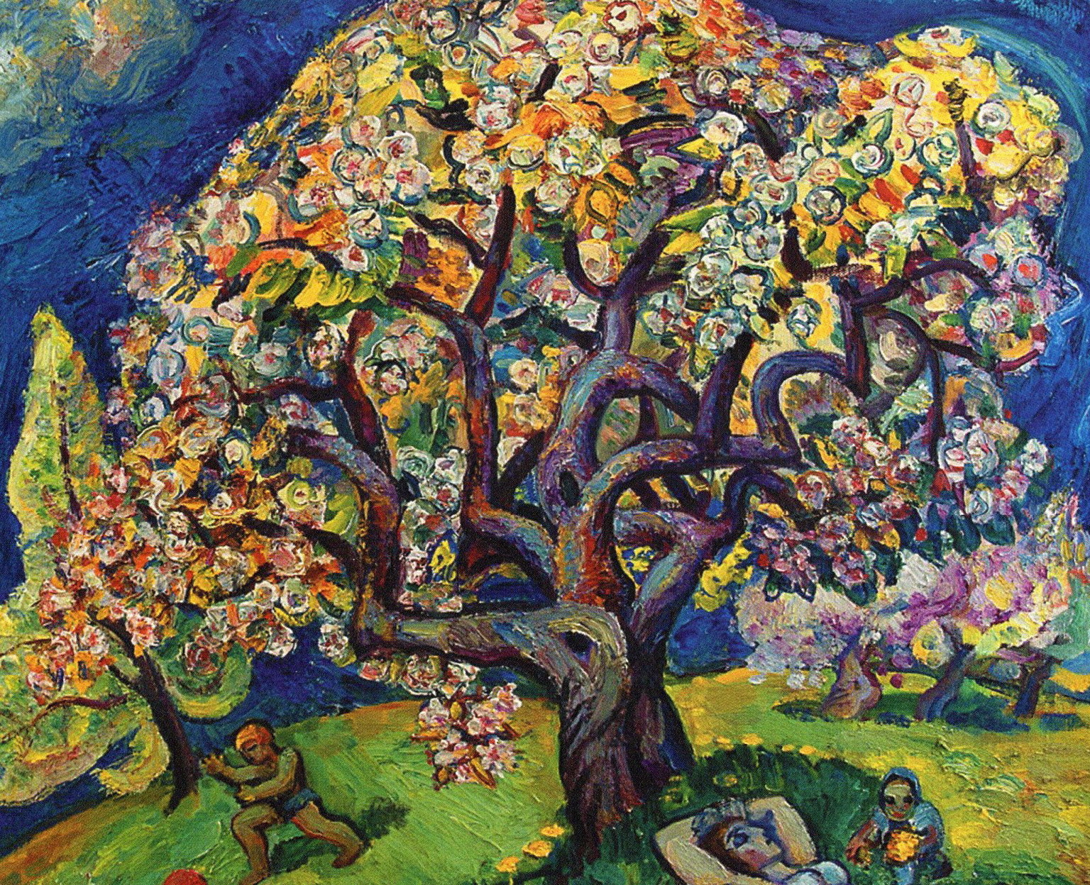 Цветущая яблоня (1987). Источник иллюстрации: Тобольск и вся Сибирь : альманах / [редакционный совет: Ю. С. Осипов (председатель) и др.]. – Тобольск, 2019. – Кн. 30 : Белорусы в Сибири, т. 2 : памятное. Ученый совет. Письма. Дневники. Путевые заметки. Трибуна. Сибирский изборник. Малый эпос. Галерея / [составители: Ю. П. Перминов, Р. Ю. Федоров ; главный редактор Ю. П. Перминов]. – С. 596.