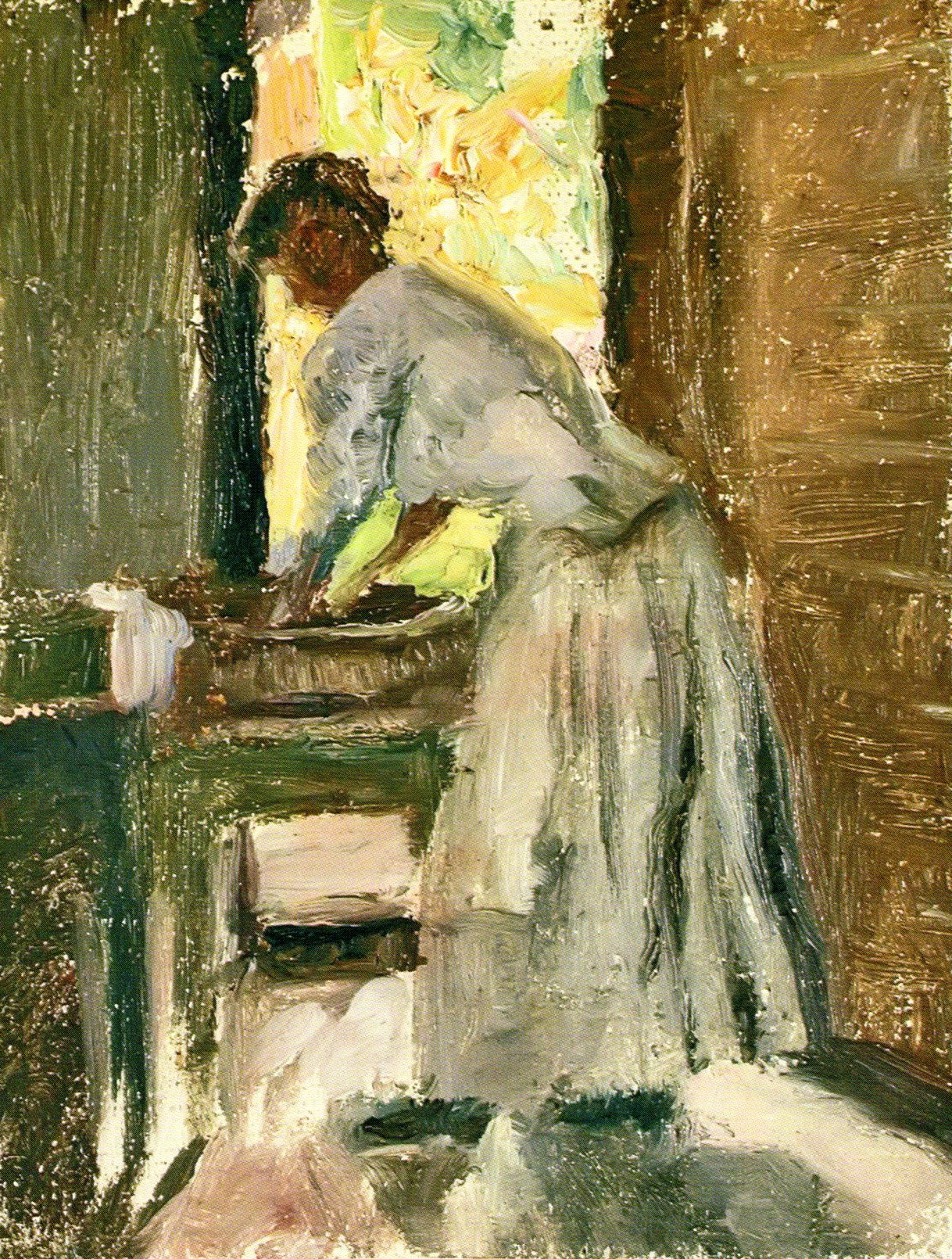 Прачка (канец 1900-х гг.). Крыніца ілюстрацыі: Леў Альпяровіч = Лев Альперович = Leu Alpyarovich : [альбом / аўтар ідэі і каардынатар праекта У. І. Пракапцоў ; аўтар тэксту і складальнік В. У. Вайцахоўская ; пераклад на англійскую мову: А. В. Валасач]. – Мінск, 2014. – С. 61.