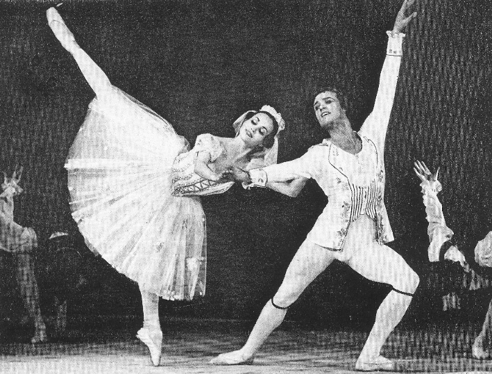 Т. Ершова – Лиза, А. Мартынов – Колен "Лиза и Колен". Источник иллюстрации: Белорусский балетный театр / Ю. М. Чурко. – Минск : Беларусь, 1983. – 183 с.