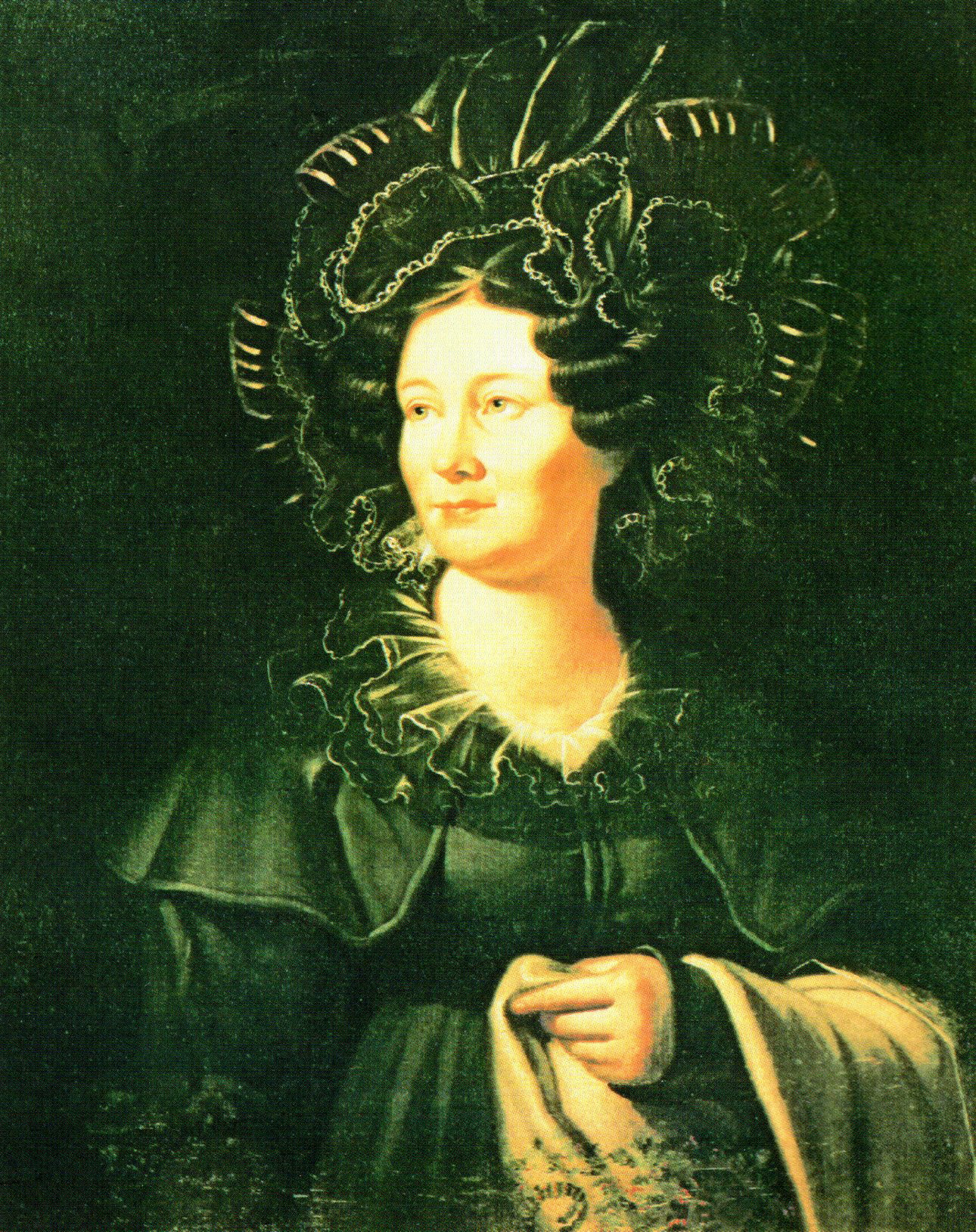 Партрэт дамы ў зялёным (1830-я гг.). Крыніца ілюстрацыі: Валенцій Ваньковіч = Валентий Ванькович = Valenty Vankovich : [альбом / аўтар тэксту і складальнік Н. В. Сычова]. – 2-е выд. – Мінск, 2012. – С. [29].