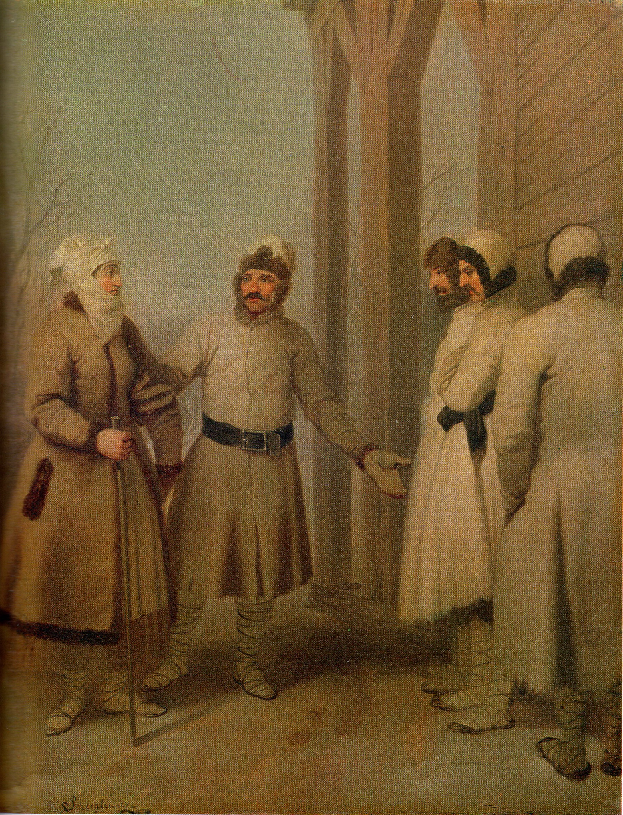 Літоўскія сяляне (канец XVIII – пачатак XIX стст.). Крыніца ілюстрацыі: Мастацтва Беларусі. – 1988. – № 8. – С. 43.