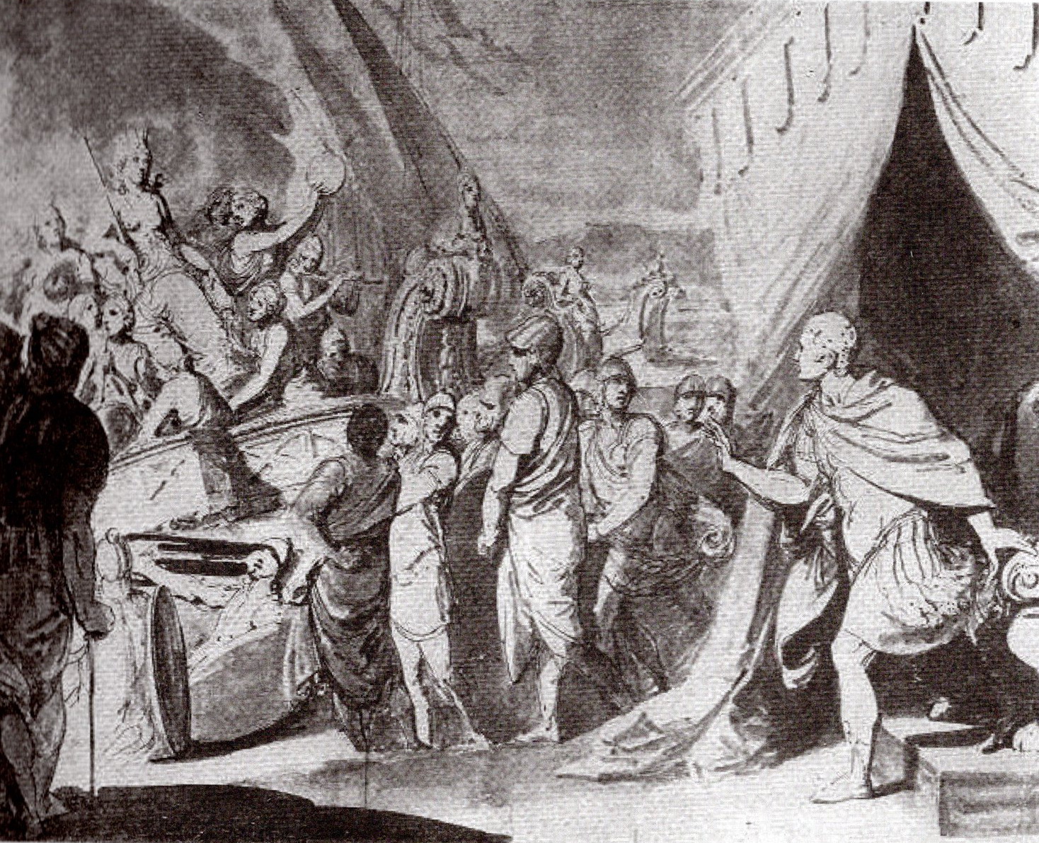 Біблейская сцэна № 196. (канец ХІХ ст.). Крыніца ілюстрацыі: Асобы і вобразы : беларуская графіка XIX стагоддзя / У. І. Рынкевіч. – Мінск, 2019. – С. 36.