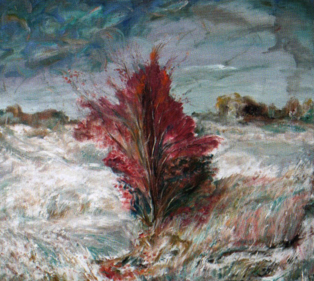 В. Юркоў. Чырвоны куст. 2001. Крыніца ілюстрацыі: https://libmogilev.by/artpalette/yurkov-valeriy-nikolayevich/?ysclid=mmd6vv3vtm67228101