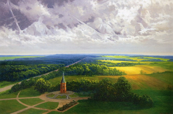 Буйніцкае поле. 2025 г. Мастак Антон Вырва. Крыніца ілюстрацыі: Мы цябе выглядалі з-за шэрых руін… : [каталог работ па выніках пленэру, прысвечанага святкаванню 80-годдзя Перамогі савецкага народа ў Вялікай Айчыннай вайне / кіраўнік праекта Алеся Іназемцава ; фатаграфіі: Аляксандар Булаш]. – Мінск, 2025. – С. 6.