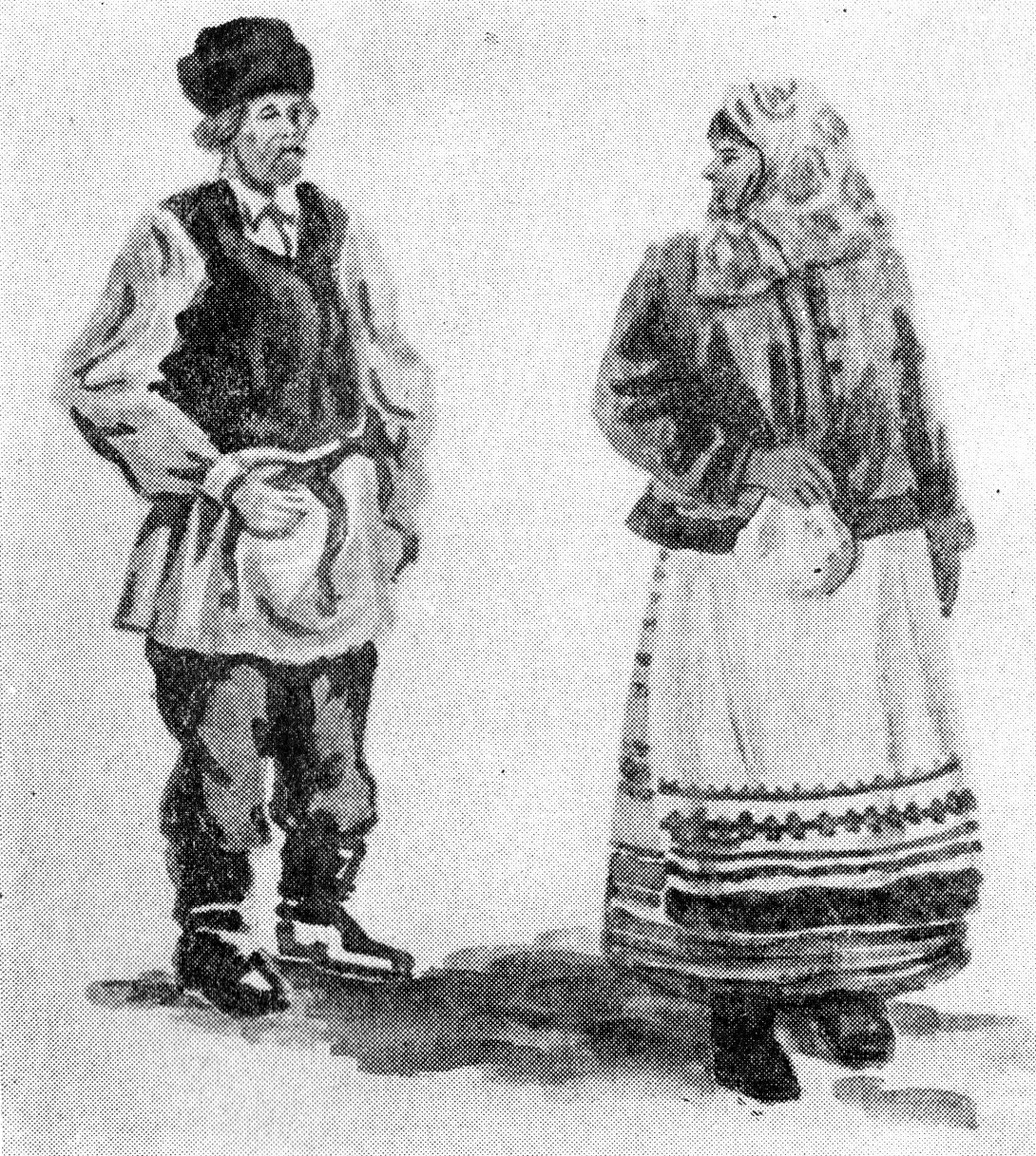 Замалёўкі да альбома "Беларускае народнае адзенне" (1925–1926). Крыніца ілюстрацыі: Міхась Філіповіч / В. Шматаў ; [рэдактар А. С. Яскевіч ; Акадэмія навук Беларускай ССР, Інстытут мастацтвазнаўства, этнаграфіі і фальклору]. – Мінск, 1971. – С. [41].