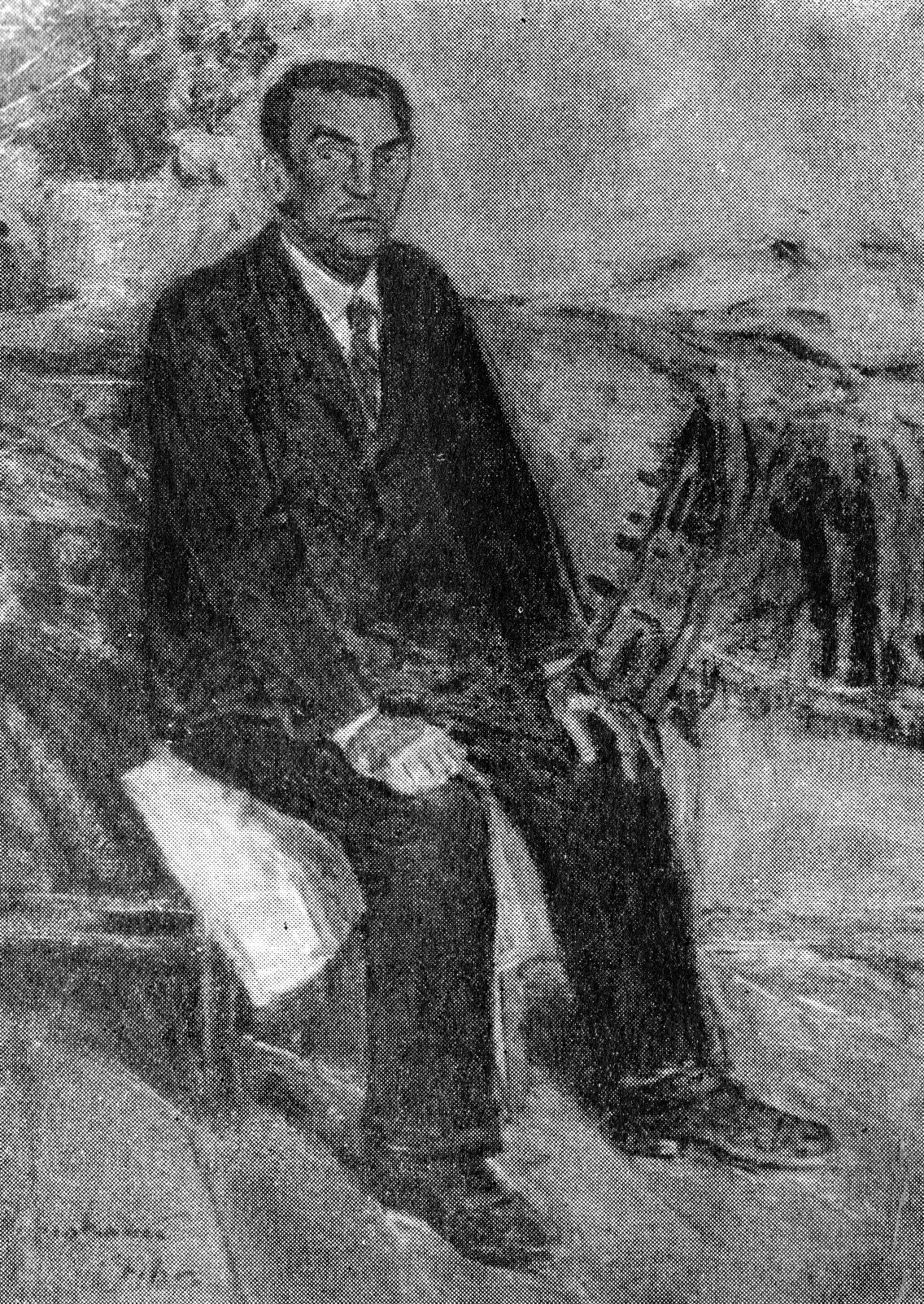 Партрэт мастака М. Філіповіча (1946). Крыніца ілюстрацыі: Міхась Філіповіч / В. Шматаў ; [рэдактар А. С. Яскевіч ; Акадэмія навук Беларускай ССР, Інстытут мастацтвазнаўства, этнаграфіі і фальклору]. – Мінск, 1971. – С. [88].