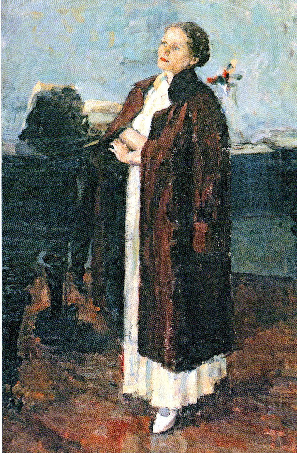 Партрэт жонкі (1955). Крыніца ілюстрацыі: Антон Бархаткоў = Антон Бархатков = Anton Barkhatkou : [альбом / аўтар тэксту і складальнік А. Д. Шапашнікава]. – Мінск: Беларусь, 2017. – С. 39.