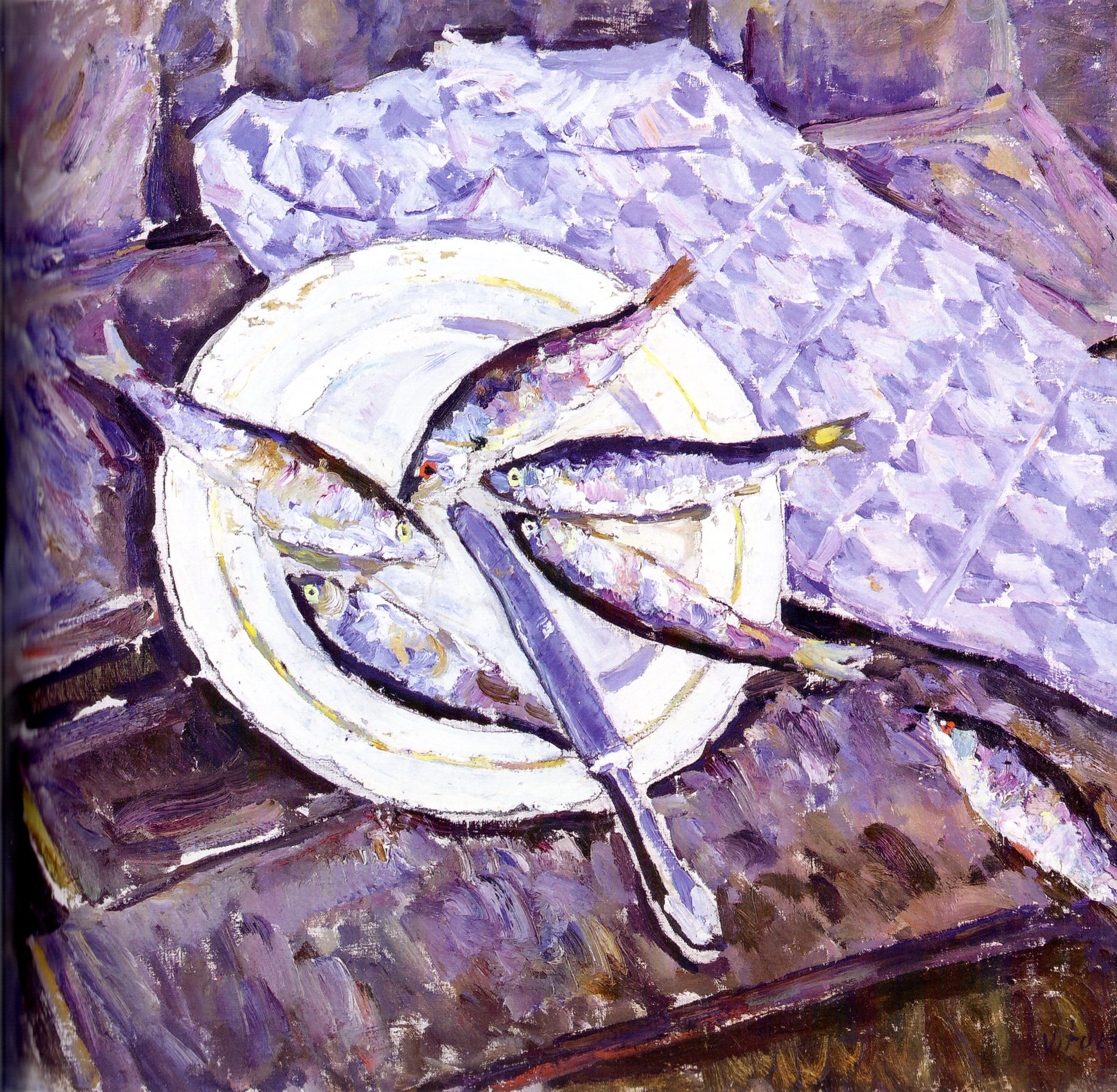 Натюрморт с рыбами (1980). Источник иллюстрации: Четыре кисти: Бархатковы. Антон, Витольд, Елена, Игорь : [каталог / автор статей Т. Бембель ; редактор И. А. Бархатков]. – [Б. м. : б. и.], 2013. – С. 49. 