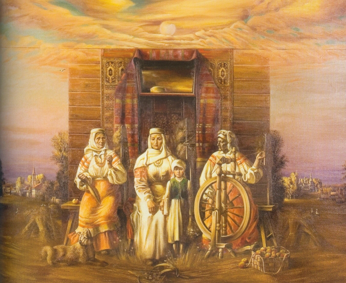 Скрипниченко Г.С. "Из веков минувших" (1987). Источник иллюстрации: Фрагмент экспозиции Галереи искусств - филиала Слуцкого краеведческого музея. Слуцкая палитра [Изоматериал] : из фондов Слуцкого краеведческого музея : фотоальбом / [составитель и автор текста Н. Г. Серик ; фото В. А. Сибрикова]. – Минск : Літаратура і Мастацтва, 2010. – 63 с.