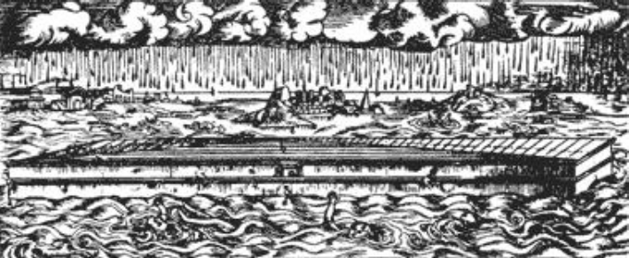 Ілюстрацыя да Брэсцкай Бібліі. Патоп. Крыніца ілюстрацыі: Энцыклапедыя літаратуры і мастацтва Беларусі : у 5 т. – Мінск, 1984. – Т. 1. – С. 484.