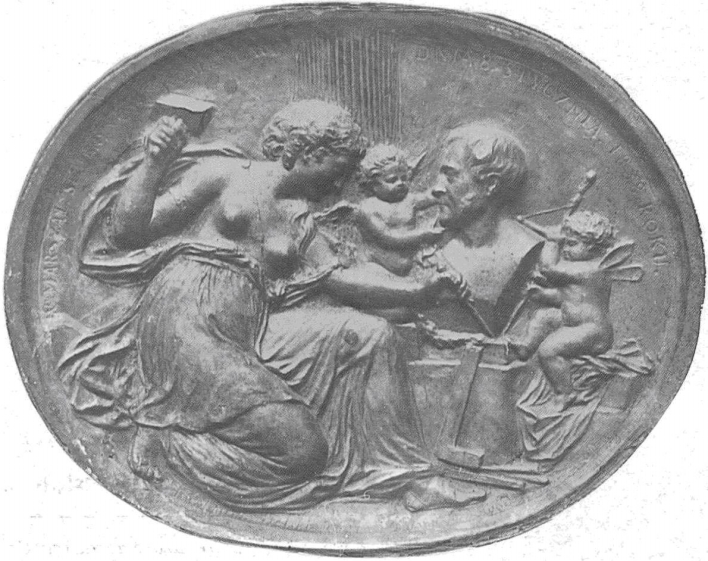 Барэльеф "Алегорыя скульптуры" (1858). Крыніца ілюстрацыі: Мастацтва Беларусі. – 1990. – № 6. – С. 53.