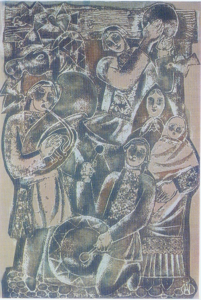 А. Последович "Бывайте здоровы" (Серия "Белорусские песни", 1974–1975). Источник иллюстрации: Александра Последович : графика : альбом / О. Воронова. – Москва : Советский художник, 1984. – С. 62.