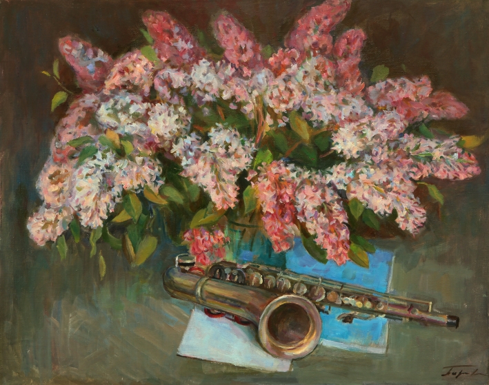 Нацюрморт з бэзам (2007). Ілюстрацыя прадастаўлена жонкай мастака.