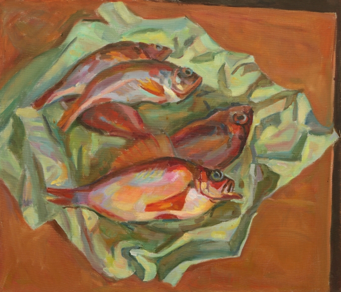 Нацюрморт з рыбамі (1999). Ілюстрацыя прадастаўлена жонкай мастака.