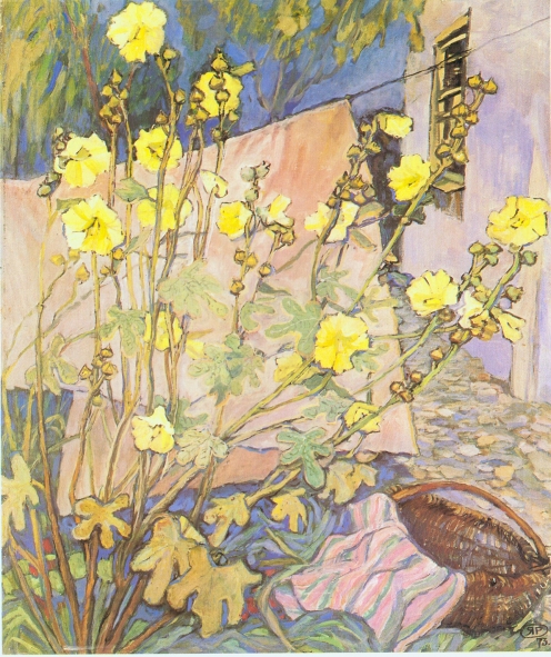 Раздзялоўская Я.І. "Мальвы". (1973). Крыніца ілюстрацыі: Беларускі савецкі жывапіс = Белорусская советская живопись : альбом / аўтар уступнага тэксту і складальнік А. В. Аладава. – Мінск : Беларусь, 1978. – 227 с.