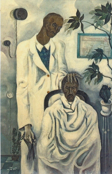 Г. Скрыпнічэнка "Час стрыгчы" (1967). Крыніца ілюстрацыі: Выяўленчае мастацтва Беларусі XX стагоддзя / М. Р. Баразна. – Мінск, 2017. – С. 184.