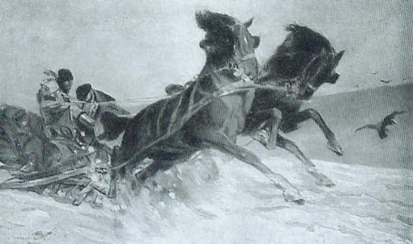 Рысакі. Крыніца ілюстрацыі: Беларускія мастакі XIX стагоддзя / Л. Н. Дробаў. – Мінск, 1971. – C. 92.